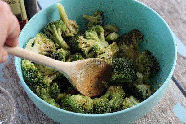 roasted balsamic broccoli mixing