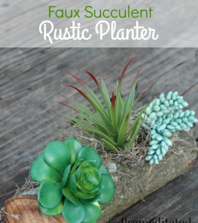 Rustic Faux Succulent Planter- With a few inexpensive materials you can make this faux succulent planter. The unfinished log and moss create a natural look.