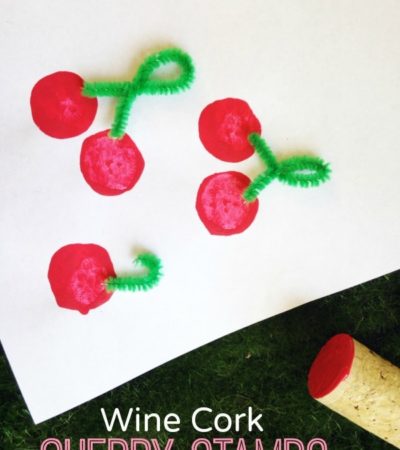 Wine Cork Cherry Stamp Craft for Kids- These cherry stamps are quick and easy to make out of wine corks. Kids will love using them to paint and craft!