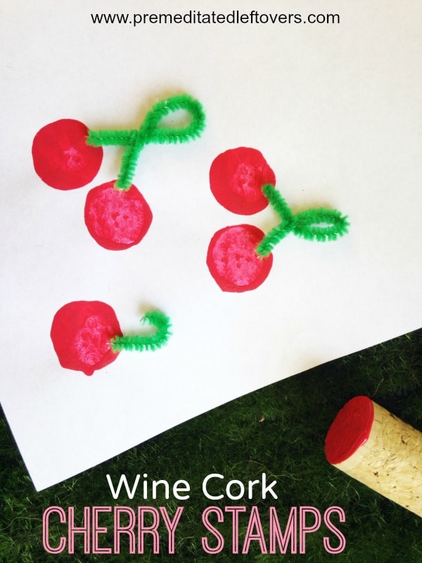 Wine Cork Cherry Stamp Craft for Kids- These cherry stamps are quick and easy to make out of wine corks. Kids will love using them to paint and craft!