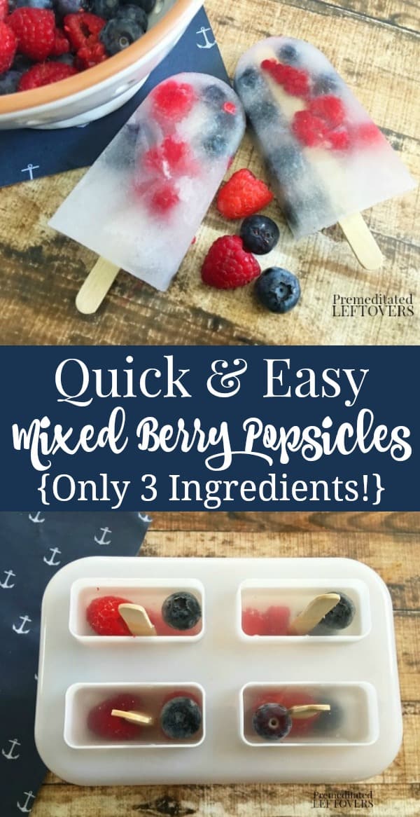 quick and easy raspberry and blueberry popsicle recipe made with only 3 ingredients.
