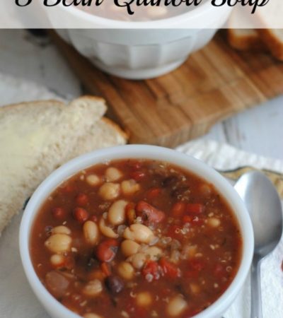 5 Bean Quinoa Soup- This frugal soup recipe is loaded with flavorful spices and healthy protein sources such as quinoa and beans.