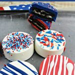 Patriotic White Chocolate Covered Oreos- Red, white, and blue chocolate give these Oreos a patriotic touch. Serve them for Memorial Day or the 4th of July!