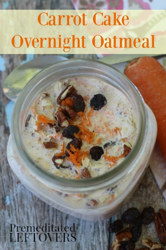Carrot Cake Overnight Oatmeal- This Carrot Cake Overnight Oatmeal recipe is a tasty and easy way to begin your day. It's also dairy-free and gluten-free!