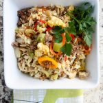 Couscous & Orzo Pepper Stir-Fry- This easy stir-fry recipe omits traditional rice and adds great flavor with orzo, tri-colored peppers, and ground lamb.