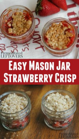 Strawberry Crisp recipe made inside 4-ounce mason jars.