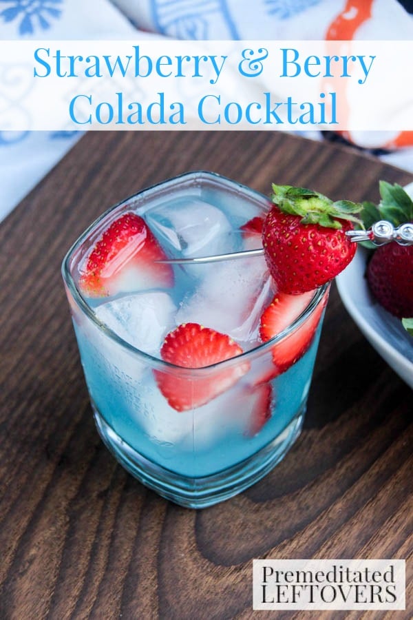 This Strawberry & Berry Colada Cocktail Recipe is a cool summer drink using Smirnoff Red, White & Berry Vodka and Seagram's Calypso Colada.