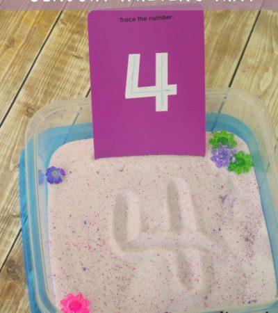 Sensory Learning Tray for Kids- Encourage learning through play with this DIY sensory tray. Kids can use it to practice letters, numbers, or sight words.