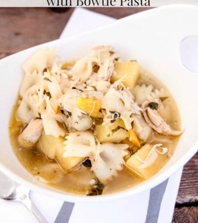 Best Homemade Chicken Soup with Bowtie Pasta- This chicken soup recipe is a great way to use leftover chicken and enjoy your garden vegetables.