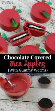 Chocolate Covered Oreo Apples with Gummy Worms - Recipe with picture tutorial
