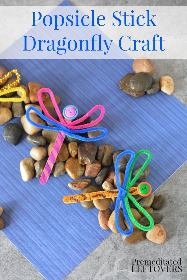 Popsicle Stick Dragonfly Craft with Buttons- This fun and frugal dragonfly craft is a great way to teach kids about the letter D!