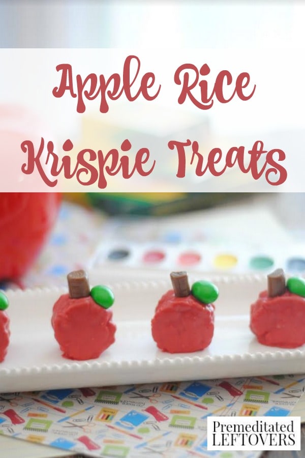Mini Apple Rice Krispie Treats- These apple shaped Rice Krispie treats are an easy snack recipe to make. They are perfect for back to school and fall!