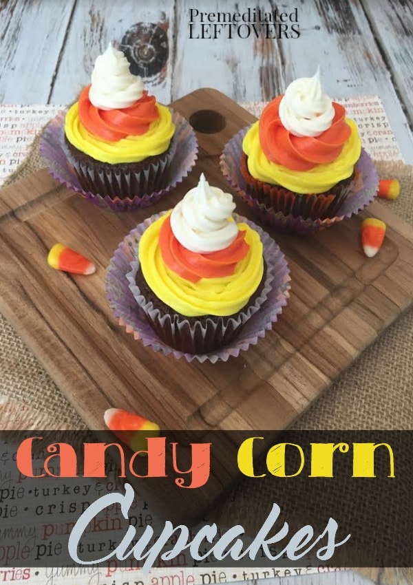 Easy Candy Corn Cupcakes- These delicious and easy to make cupcakes resemble candy corn! They are the perfect treat to bring to get togethers this fall.