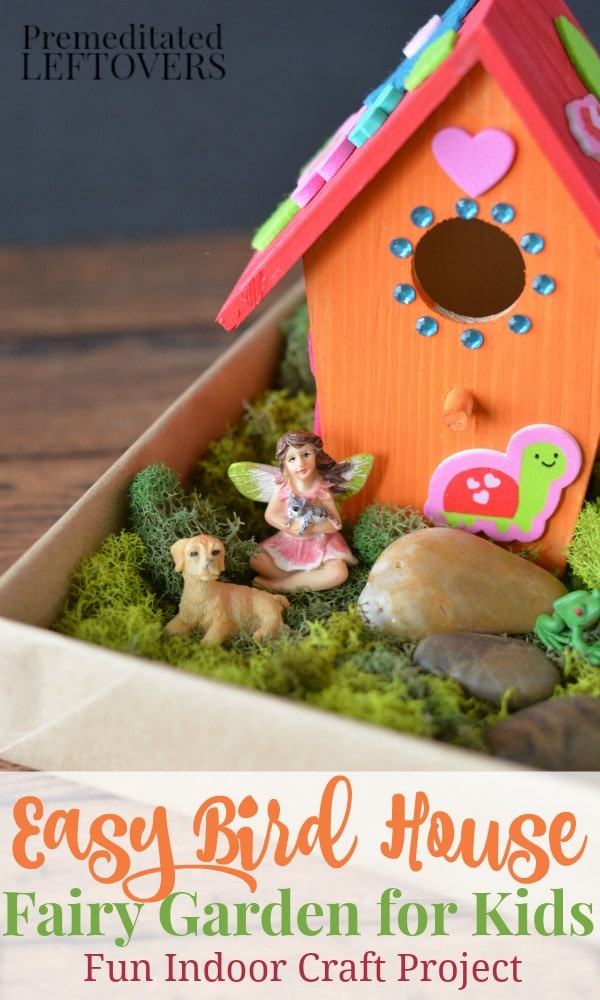 DIY Bird House Fairy Garden for Kids- This is such a fun and easy craft project using small wooden bird houses. Kids can create a whole fairy village!