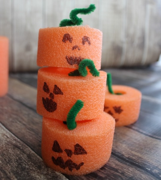 Pool Noodles Pumpkins and Activities for Kids- stacked pumpkins