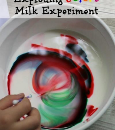 Kids will love watching the colorful reactions in this Exploding Colors Science Experiment. It's an easy activity using milk, dish soap, and food coloring.