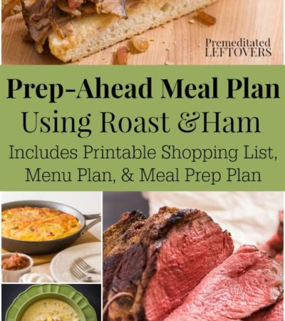 Prep-Ahead Meal Plan Using roast and ham - incudes printable shopping list, dinner menu plan, and meal prep plan