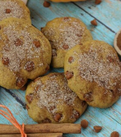 This Pumpkin Snickerdoodles Recipe with Cinnamon Chips puts a spin on traditional snickerdoodle cookies. The spiced pumpkin flavor is perfect for fall!