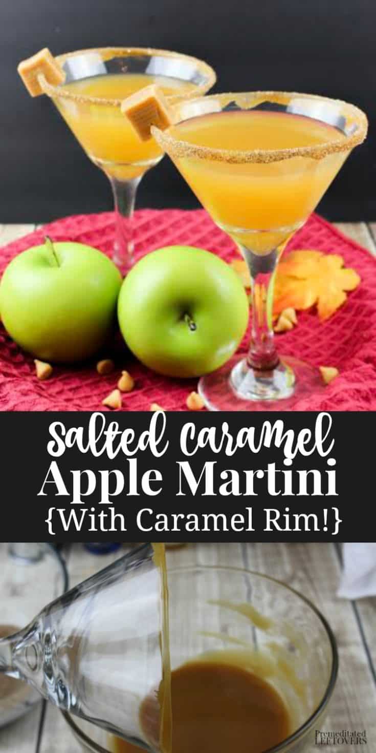 Salted Caramel Apple Martini Cocktail Recipe with Caramel Rimmed Glass