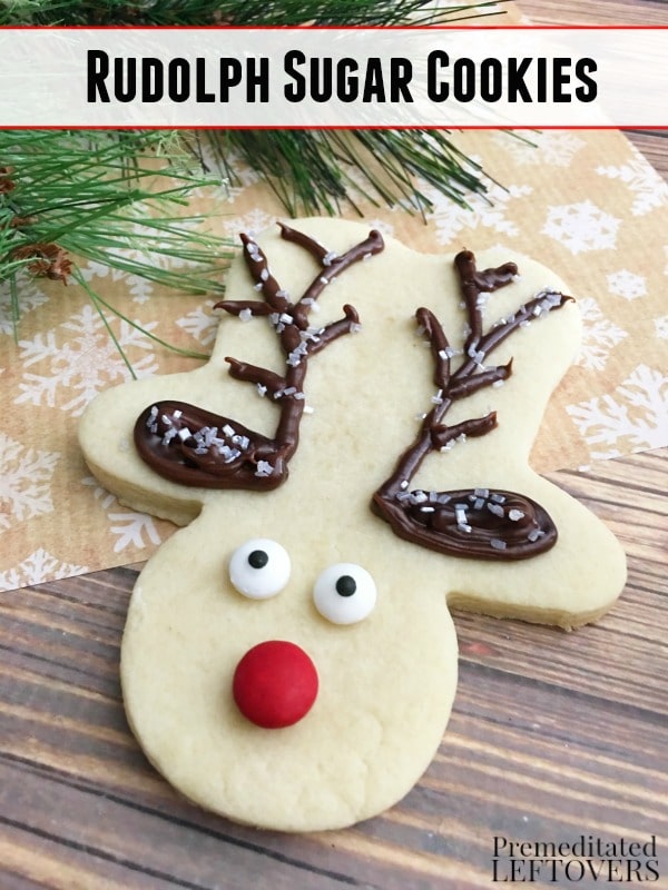 These Rudolph Sugar Cookies are made with a gingerbread man cookie cutter! It's an easy cookie recipe to bake and decorate this Christmas.