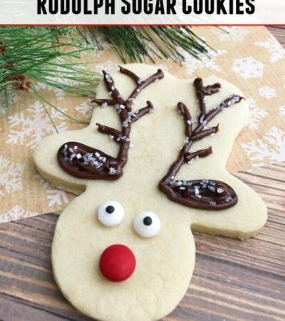 These Rudolph Sugar Cookies are made with a gingerbread man cookie cutter! It's an easy cookie recipe to bake and decorate this Christmas.