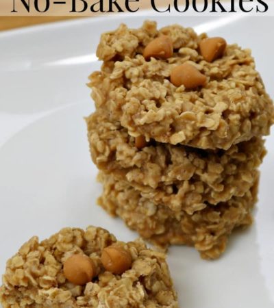 A stack of No-Bake Oatmeal Butterscotch Cookies on a plate