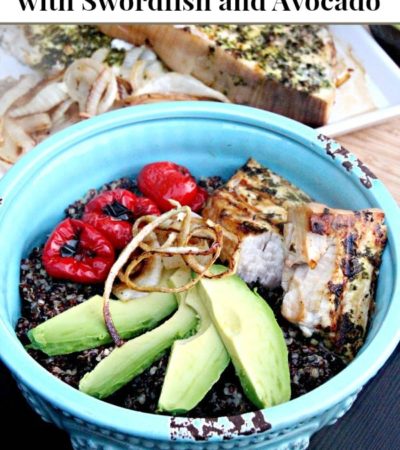 Start the new year off right! This Red & White Quinoa Bowl with Swordfish and Avocado is a delicious option. The recipe is packed with fiber and protein.