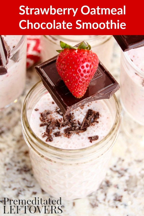 This Strawberry Oatmeal Chocolate Smoothie recipe includes fresh fruit, quick oats, and bits of dark chocolate. Enjoy it for breakfast or any time of day!