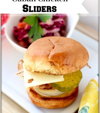 These Cuban Chicken Sliders are tasty and fun-sized! Unlike a traditional Cuban, this recipe stacks ham, chicken, and caramelized onions on a toasted bun.