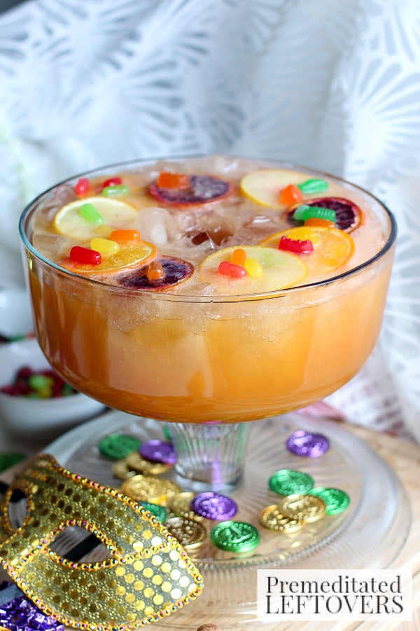  It's Mardi Gras time. Here's one delicious way to get festive during Mardi Gras season. Try our Mardi Grad Festive Punch, mixed with a King Cake Soda Ice Ring, rum and more. I'm also sharing a virgin festive punch recipe! Cheers!