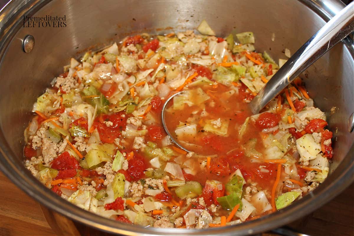 Unstuffed Cabbage Roll Soup Cooking in pot