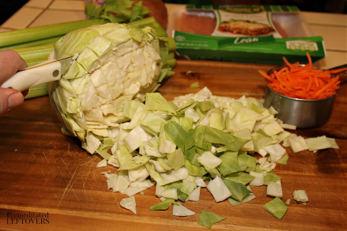 cutting cabbage for cabbage roll soup