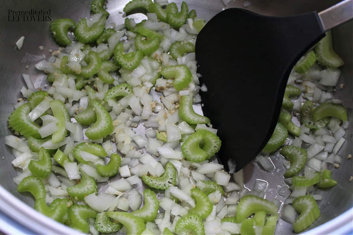 saute onions, celery, and garlic