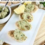 This Chicken, Kale, and Raisin Salad Spread is a delicious snack with mini pitas. It's also a great recipe for using leftover chicken you may have on hand.