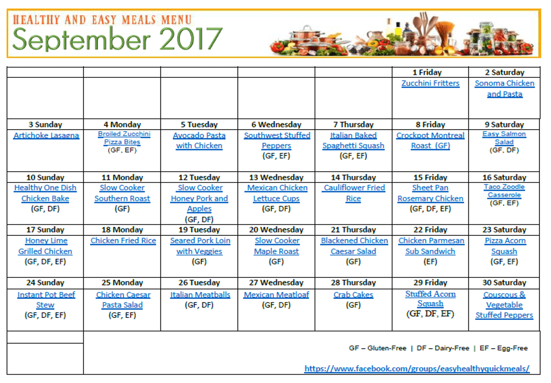 easy menu calendar