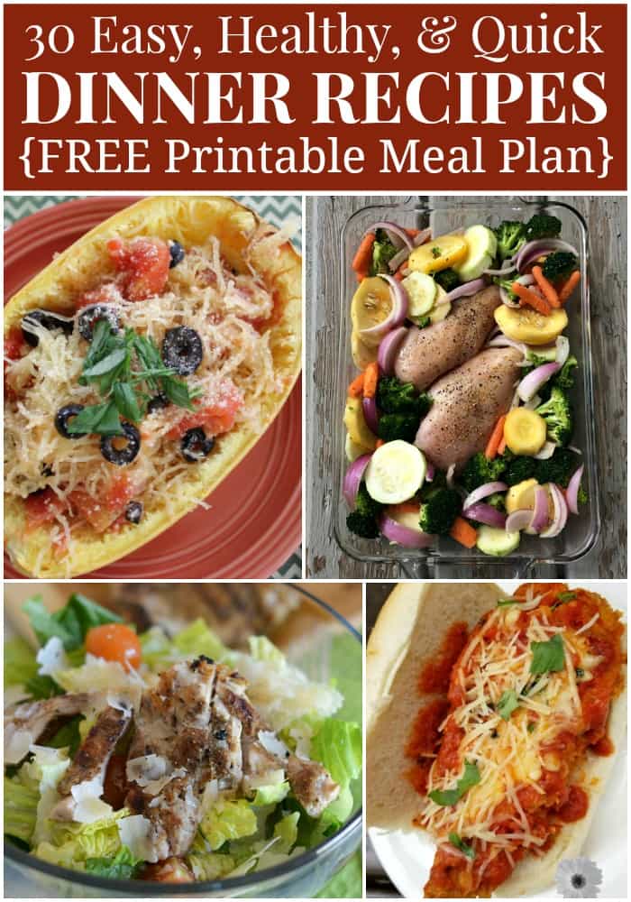 Use this Healthy Dinner Menu Plan to feed your family quick and easy recipes each night. It includes a month Simple Dinner Recipes.