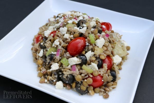 Greek Salad recipe with lentils and rice