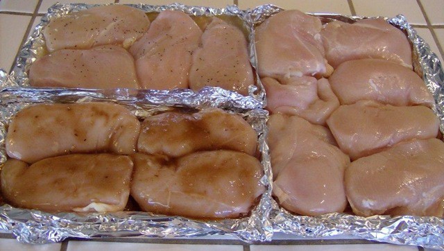 Batch Broiling Chicken with different marinades