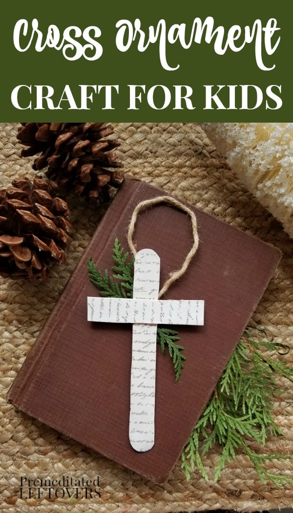 This easy Cross Ornament Craft for Kids comes together fairly quickly. Use craft sticks, scrapbook paper, and twine to make a cross Christmas tree ornament.