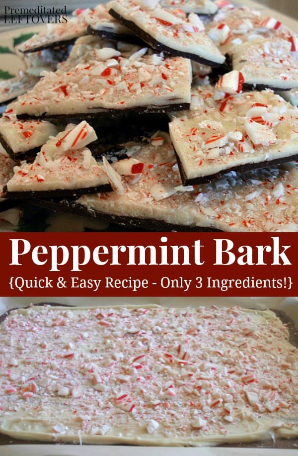 Quick and Easy Peppermint Bark Recipe using candy canes, dark chocolate, and white chocolate.