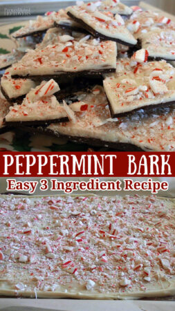 easy homemade peppermint bark recipe made with dark chocolate, white chocolate, and crushed candy canes