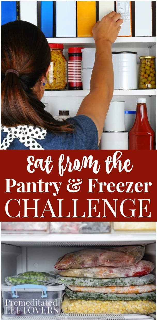 Use these tips to participate in an Eat from the Freezer and Pantry Challenge. This will help you save money on your grocery budget, prevent food waste, and clean out your pantry and freezer.