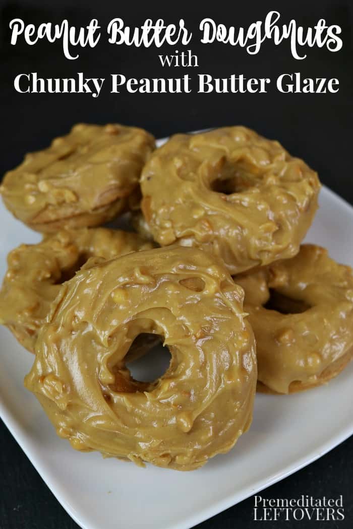 Peanut Butter Doughnuts Recipe with Chunky Peanut Butter Glaze on a white plate
