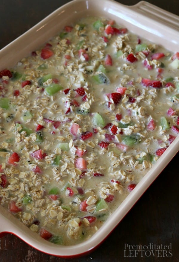 Batter for the strawberry kiwi baked oatmeal in baking dish