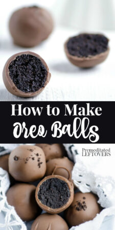 homemade Oreo balls with some cut in half so you can see the inside of the Oreo Cookie Balls