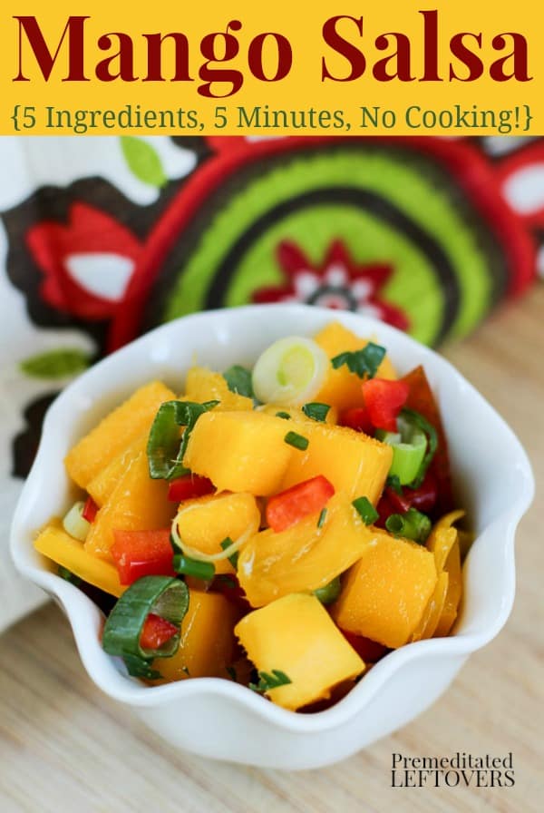 Mango Salsa Recipe in a bowl and ready to top your favorite chips or southwest dish.