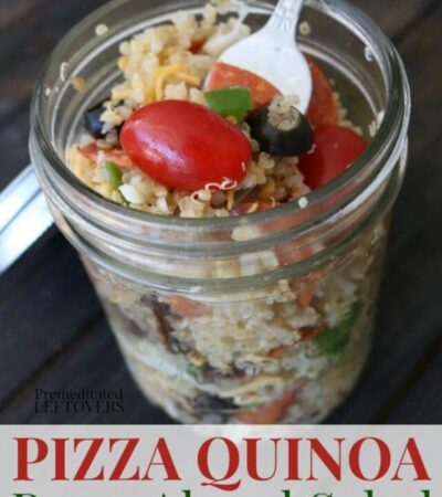 Pizza Quinoa Salad Recipe stored in a 2 cup wide-mouth mason jar