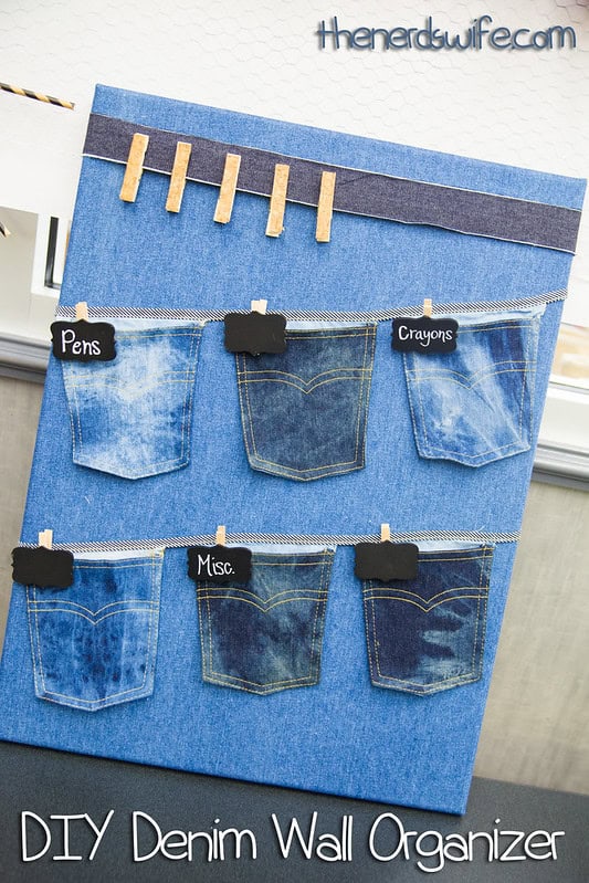 DIY Denim Wall Organizer made by The Nerd's Wife