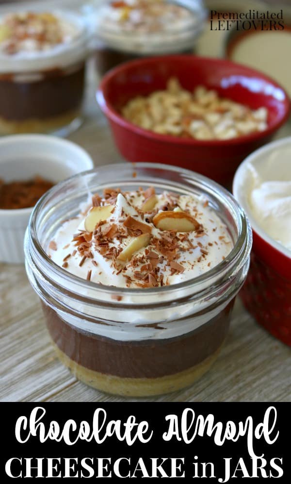 Chocolate almond cheese cake in a jar.