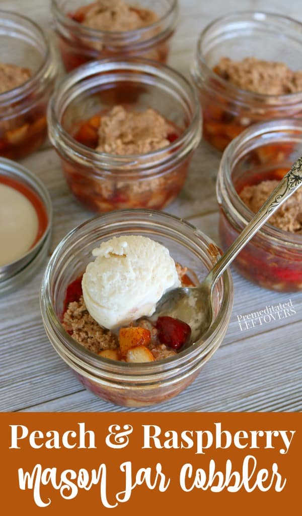 peach and raspberry cobbler recipe in mason jars